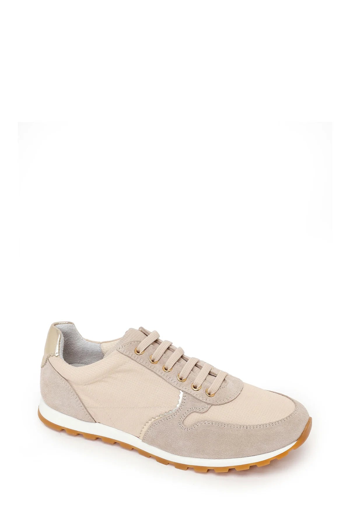 Kadın Bej Bağcıklı Deri Sneaker
