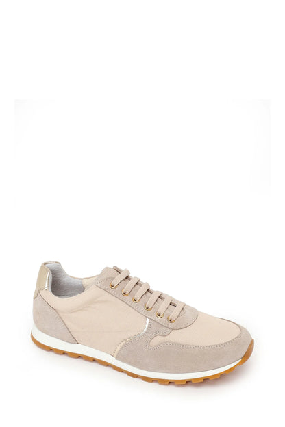 Kadın Bej Bağcıklı Deri Sneaker