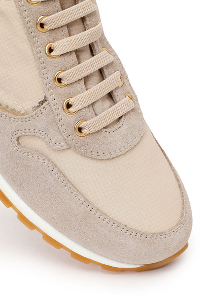 Kadın Bej Bağcıklı Deri Sneaker