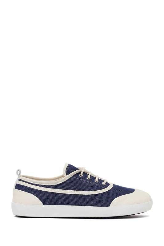 Kadın Mavi Bağcıklı Jean Deri Sneaker