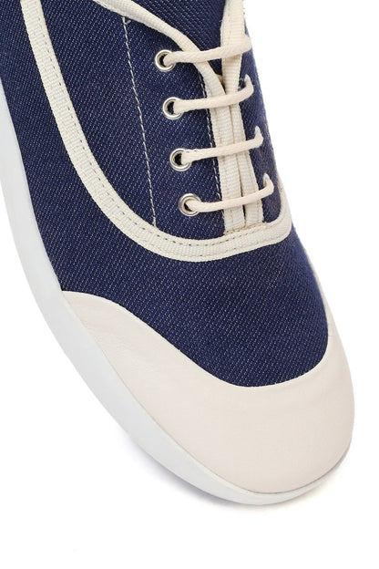 Kadın Mavi Bağcıklı Jean Deri Sneaker