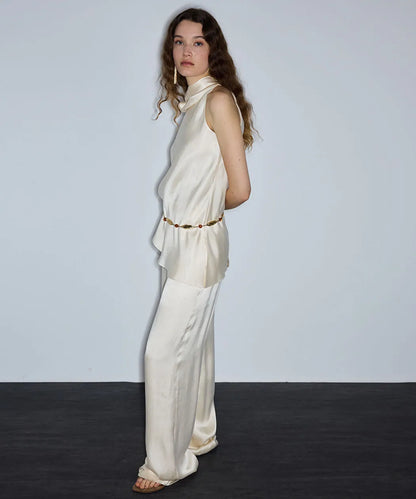 Ekru Saten Yüzeyli Wide Leg Pantolon Is1260003232ab1 | Ipekyol