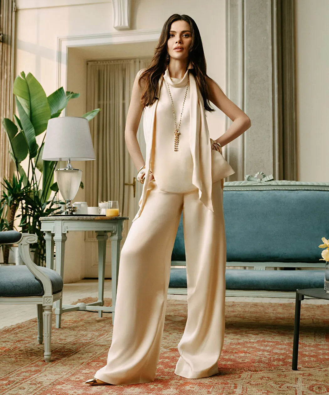 Ekru Saten Yüzeyli Wide Leg Pantolon Is1260003232ab1 | Ipekyol