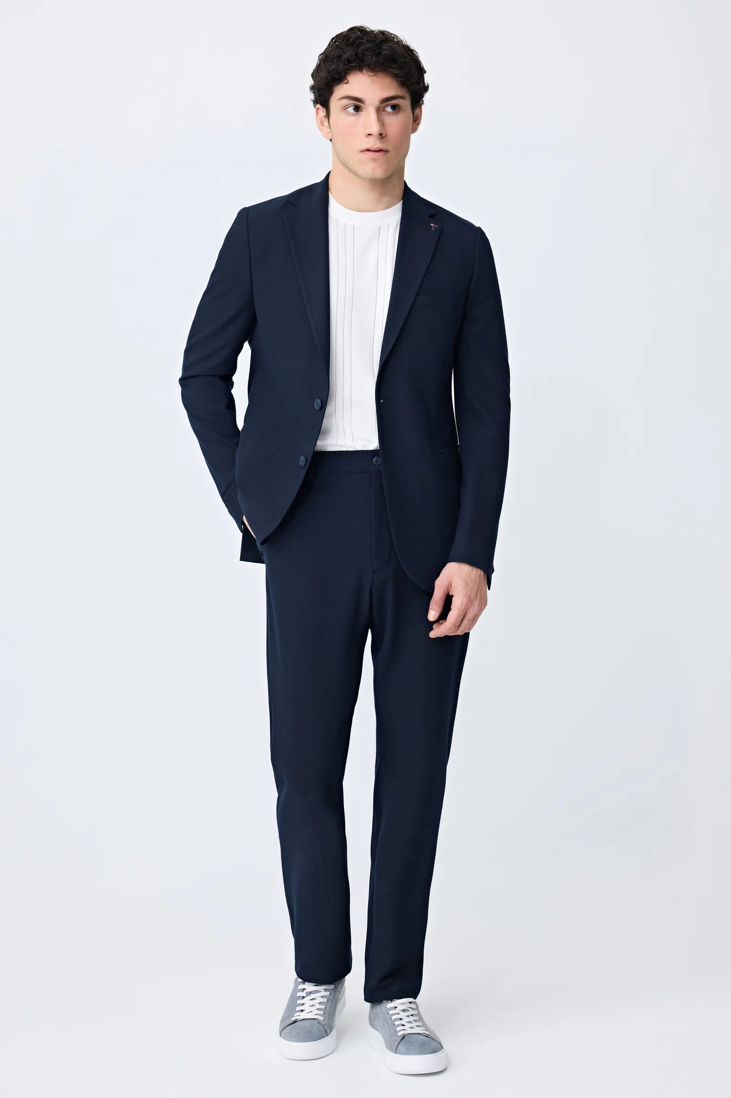 Tween Slim Fit Lacivert Çizgili Takim Elbise