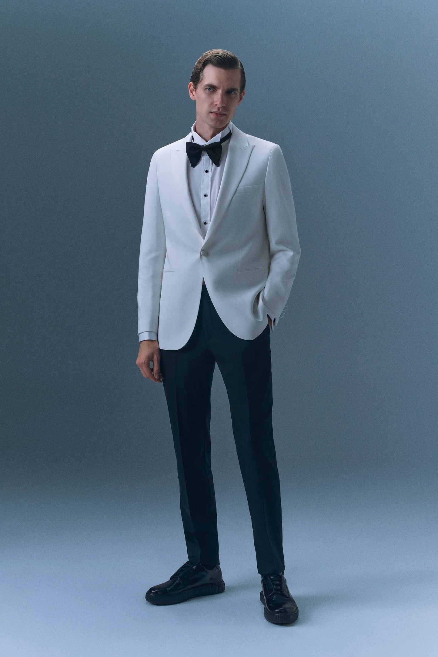 Tween Slim Fit Beyaz Düz Damatlık &amp; Smokin Takim