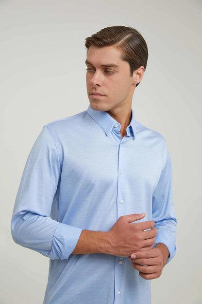 Damat Slim Fit Mavi Oxford Örme Gömlek