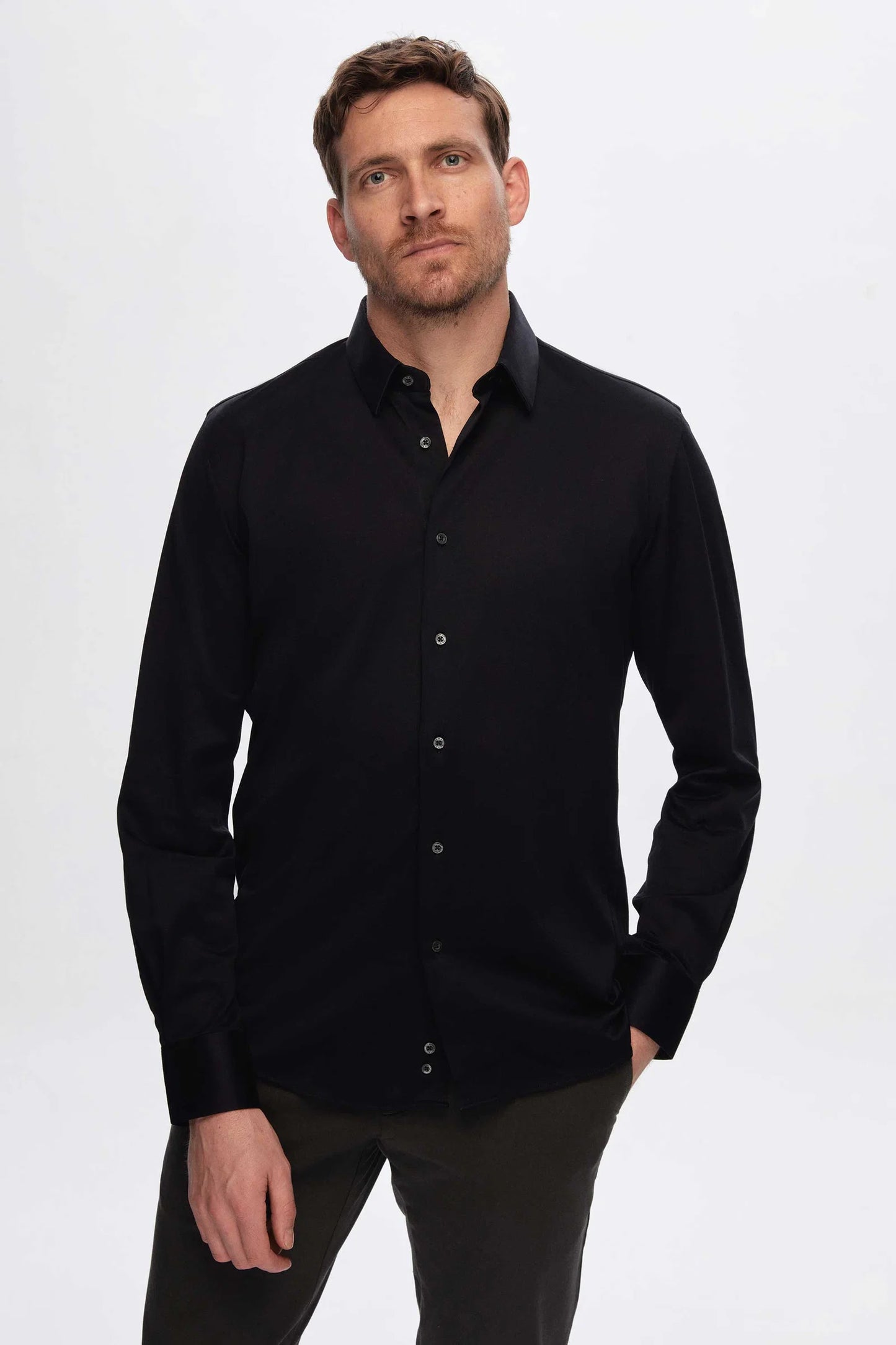 Damat Slim Fit Lacivert Oxford Örme Gömlek