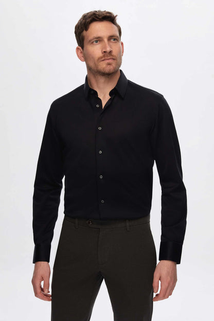 Damat Slim Fit Lacivert Oxford Örme Gömlek