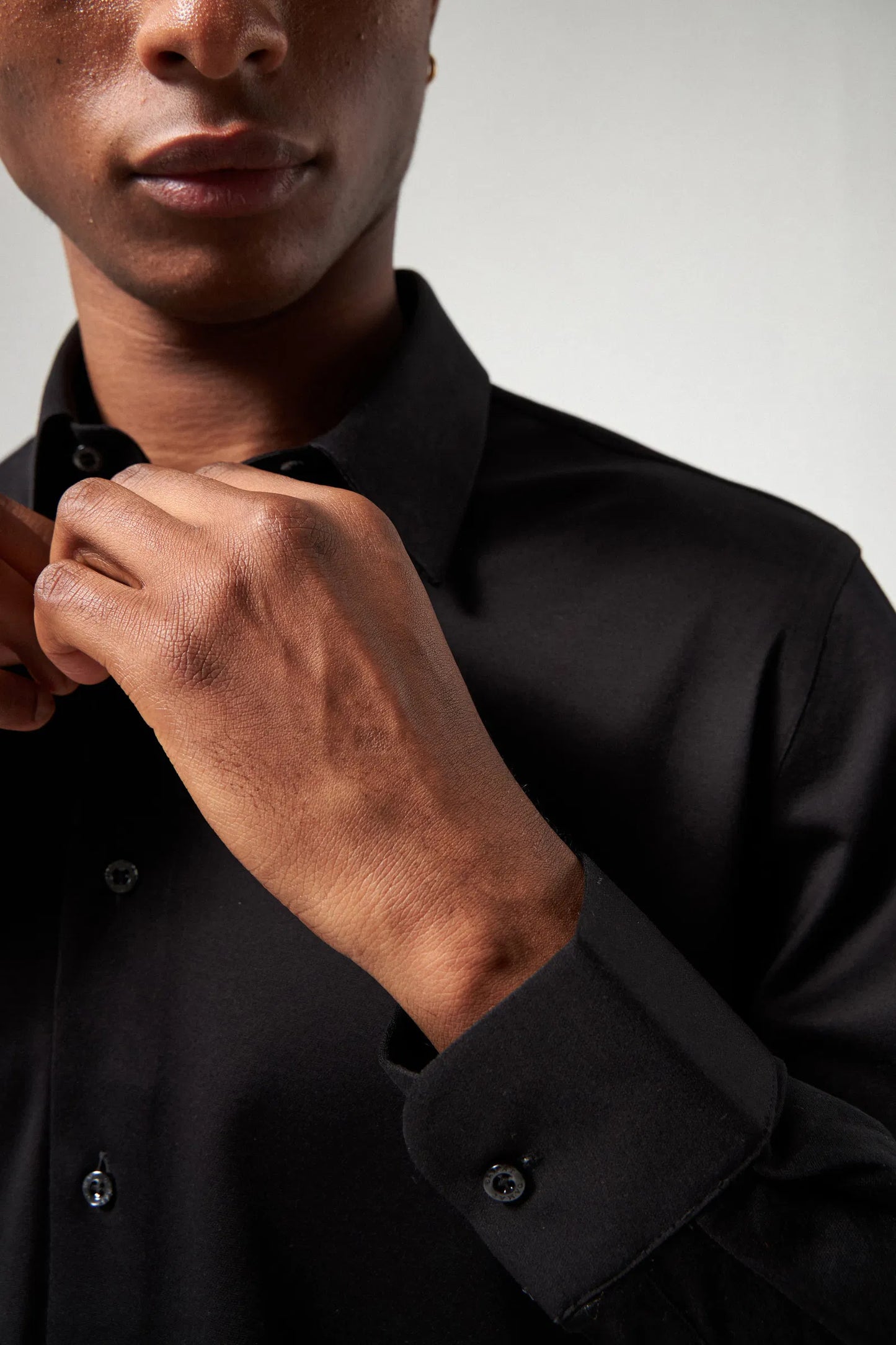 Damat Slim Fit Siyah Oxford Örme Gömlek