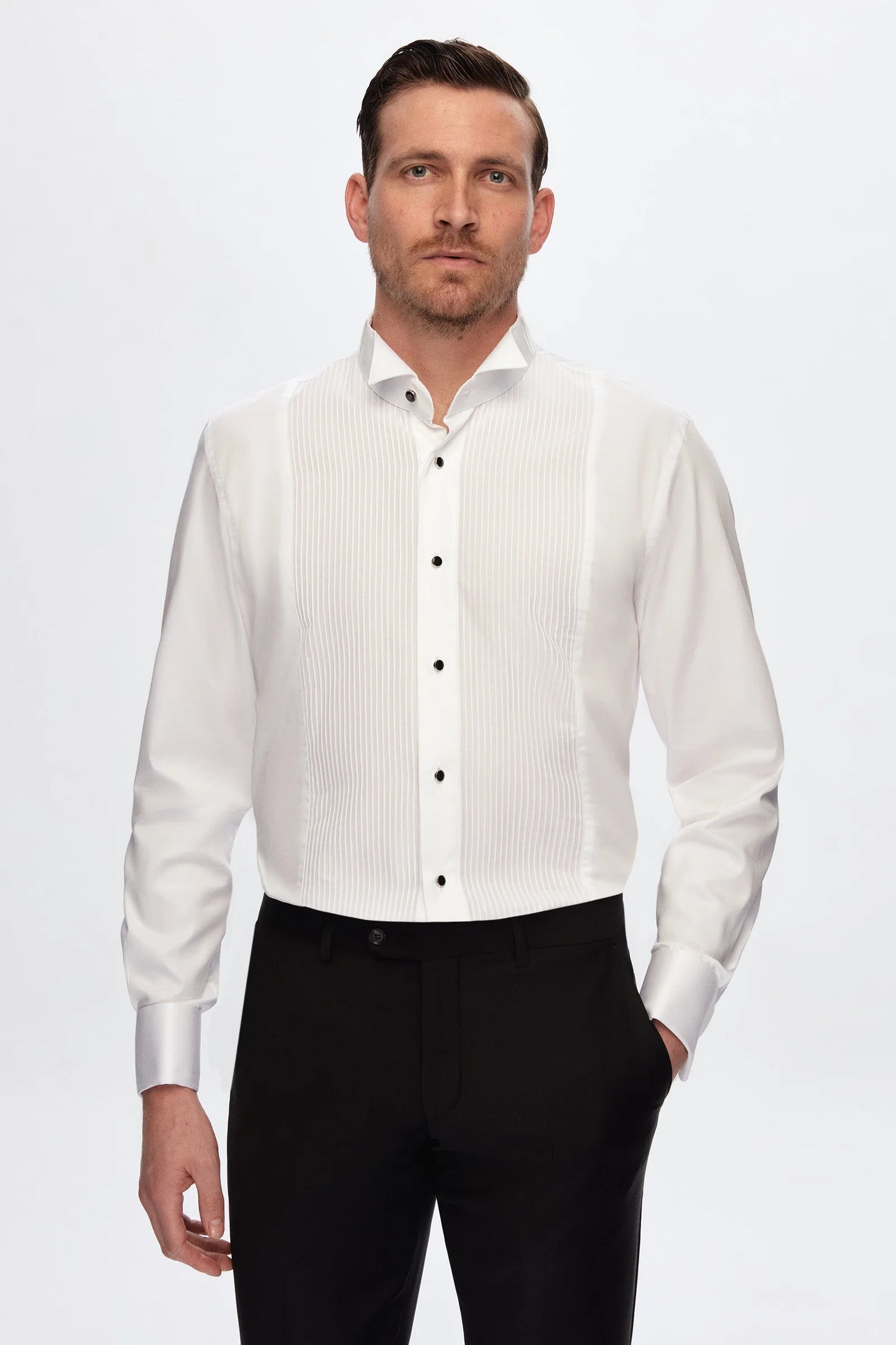 Damat Slim Fit Beyaz Jakar Desenli Nano Care Smokin Gömlek