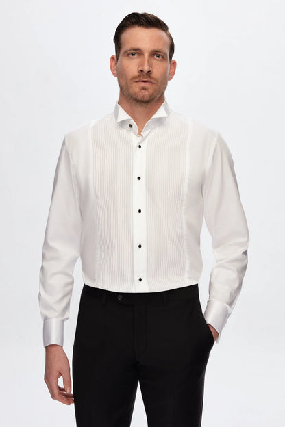 Damat Slim Fit Beyaz Jakar Desenli Nano Care Smokin Gömlek