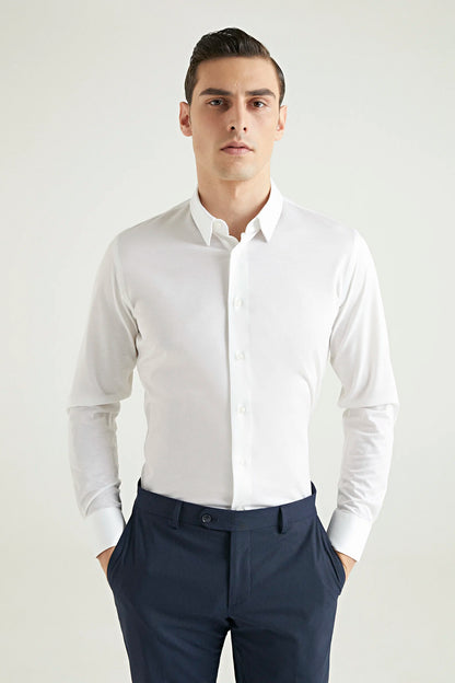 Damat Slim Fit Beyaz Oxford Örme Gömlek