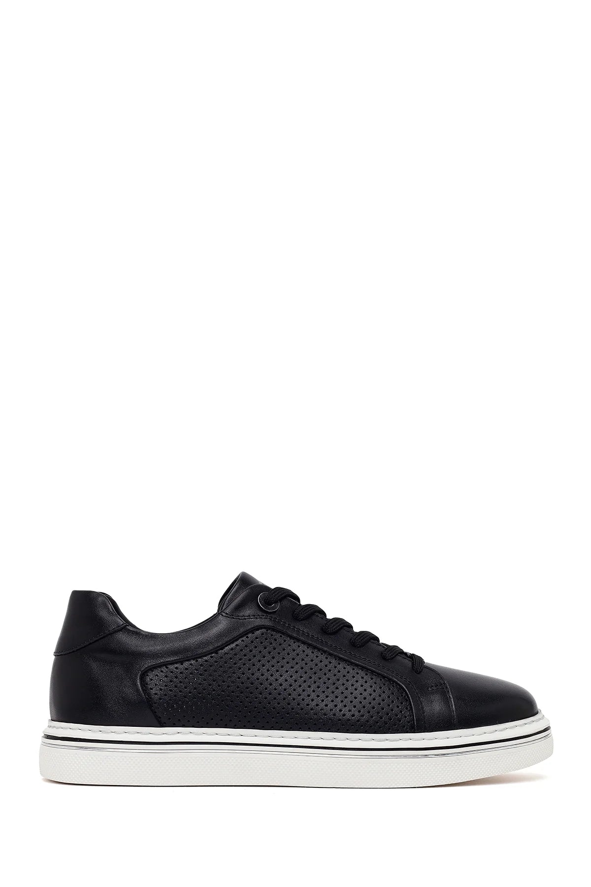 Erkek Siyah Bağcıklı Deri Sneaker