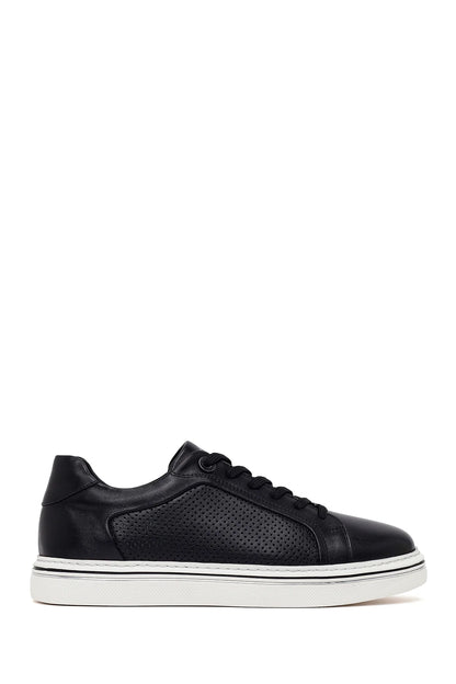 Erkek Siyah Bağcıklı Deri Sneaker