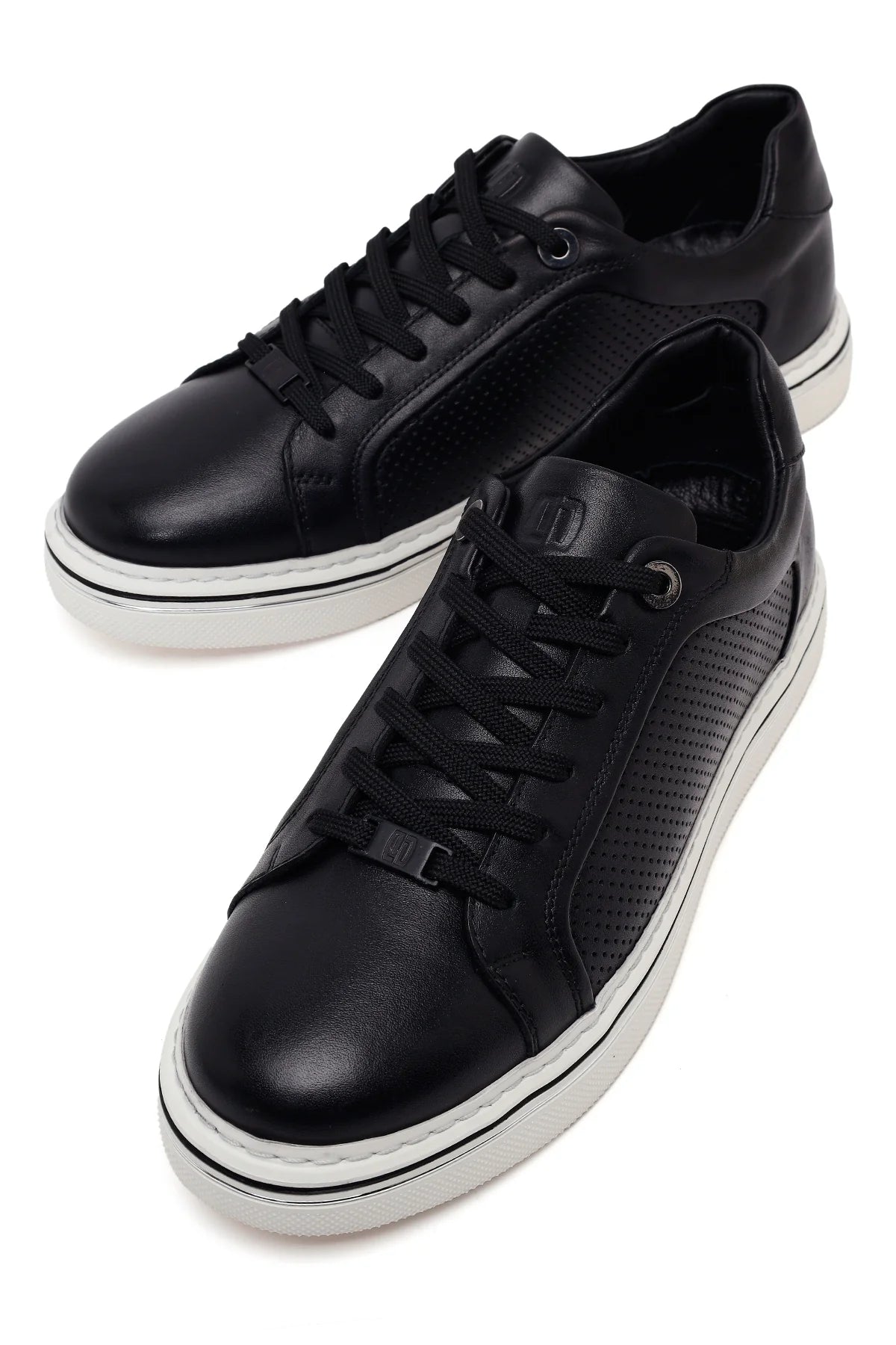 Erkek Siyah Bağcıklı Deri Sneaker