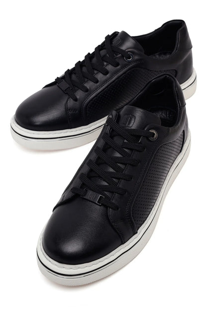 Erkek Siyah Bağcıklı Deri Sneaker