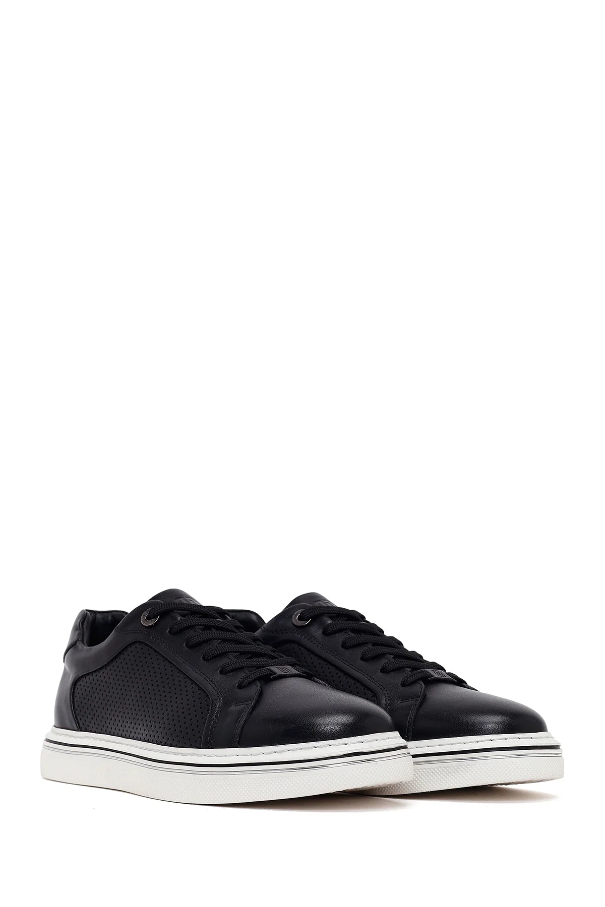Erkek Siyah Bağcıklı Deri Sneaker
