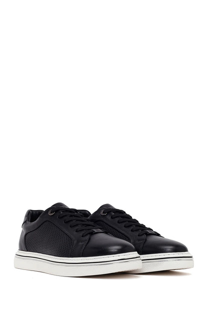 Erkek Siyah Bağcıklı Deri Sneaker