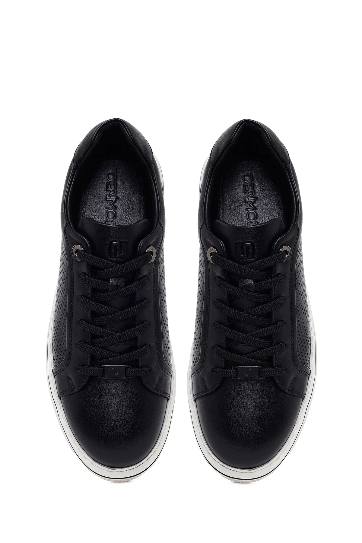 Erkek Siyah Bağcıklı Deri Sneaker