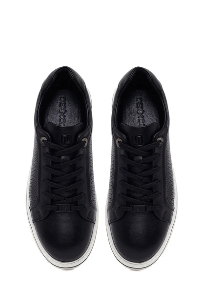 Erkek Siyah Bağcıklı Deri Sneaker