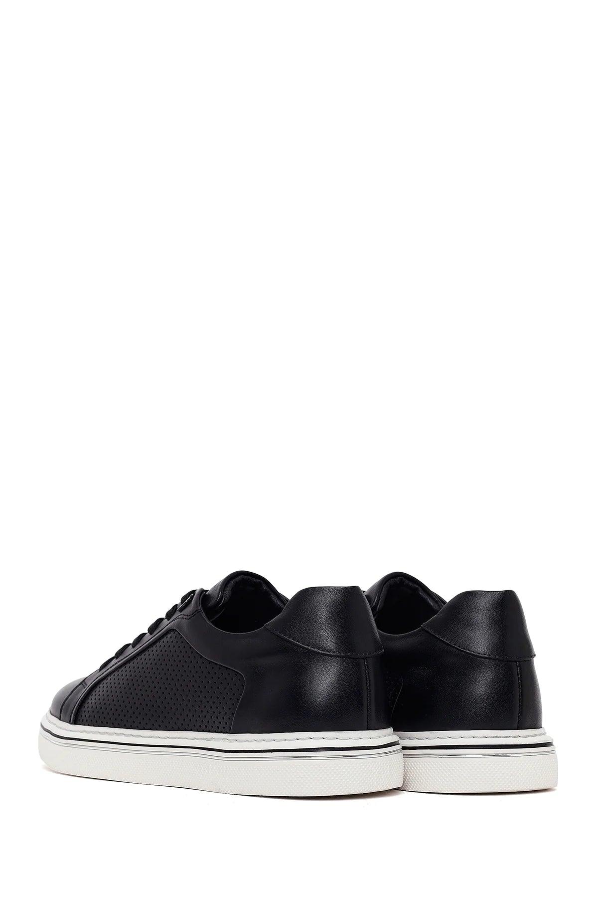 Erkek Siyah Bağcıklı Deri Sneaker