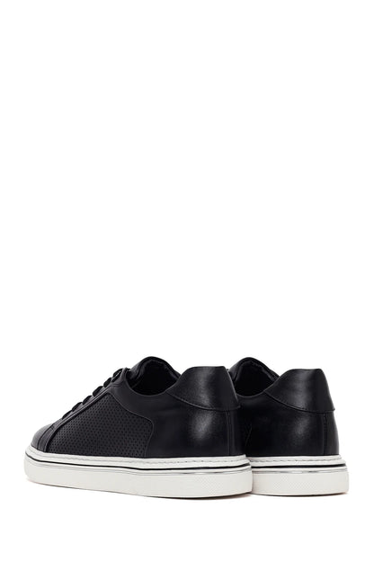 Erkek Siyah Bağcıklı Deri Sneaker