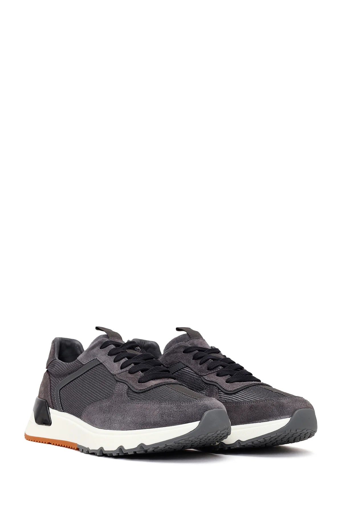 Erkek Gri Bağcıklı Kalın Tabanlı Deri Sneaker