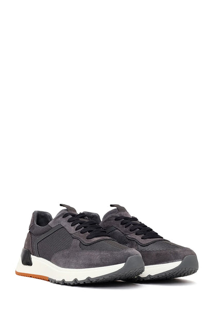Erkek Gri Bağcıklı Kalın Tabanlı Deri Sneaker