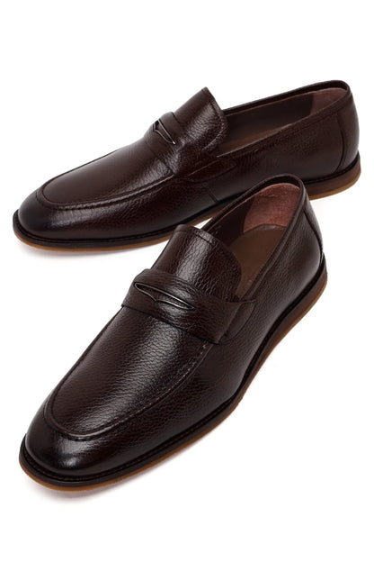 Erkek Kahverengi Deri Klasik Loafer