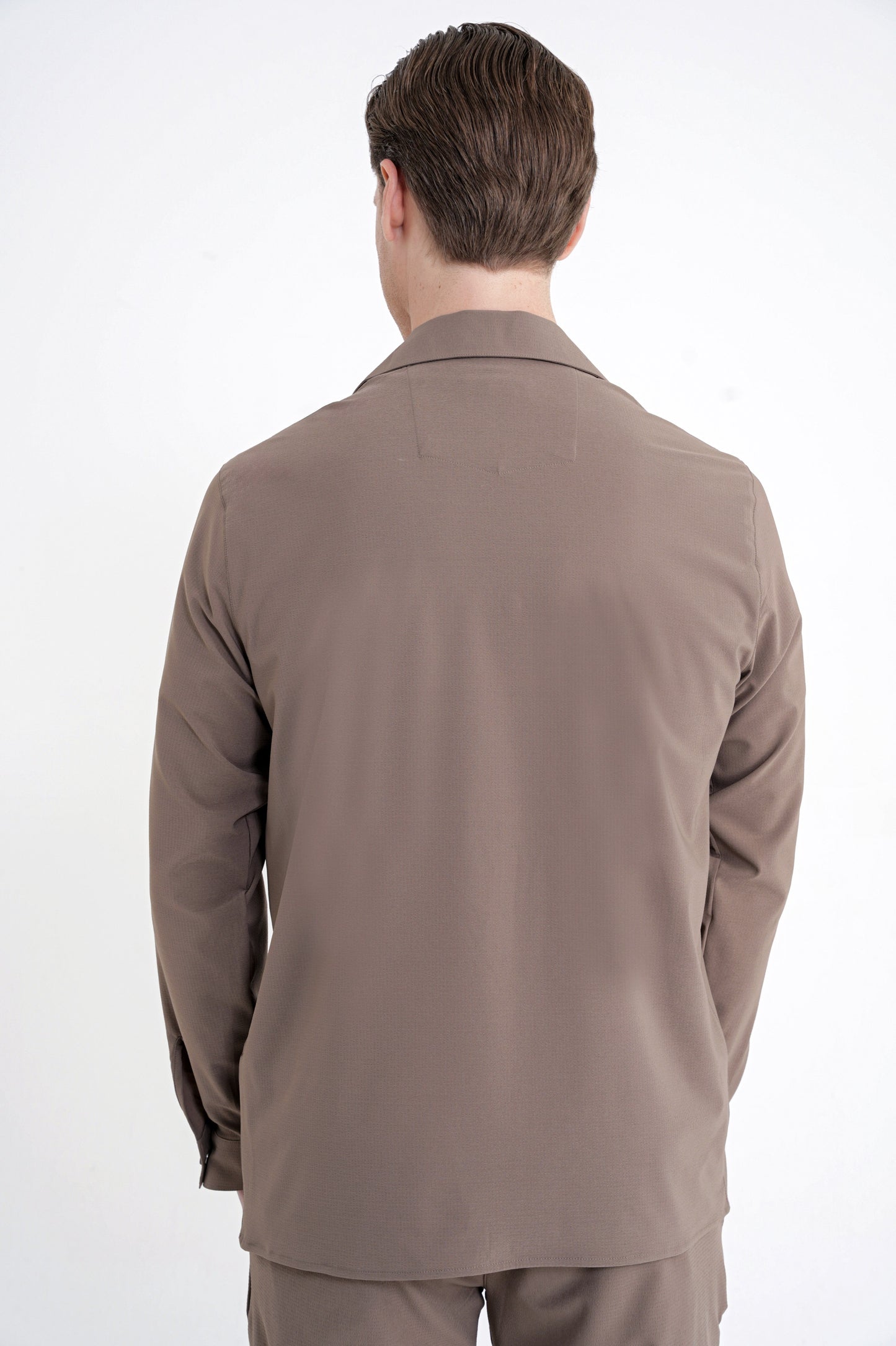 Comfort Fit Apaş Yaka Doku Desenli %100 Pamuk Vizon Gömlek Ceket G 1601