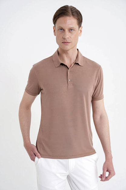 Slim Fit Modal Kumaş Vizon Çıtçıtlı Polo Yaka Tişört Ts 923