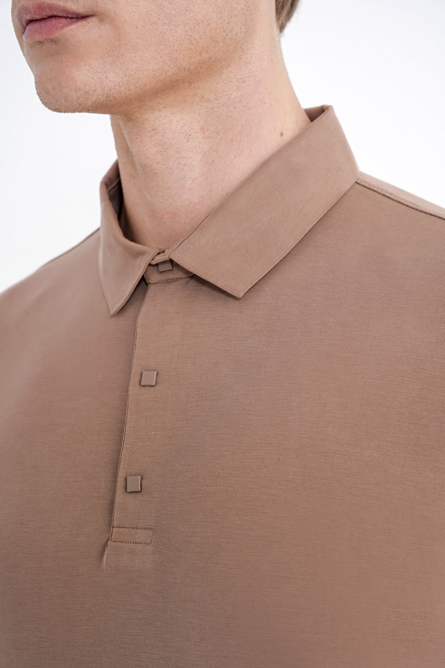 Slim Fit Modal Kumaş Vizon Çıtçıtlı Polo Yaka Tişört Ts 923