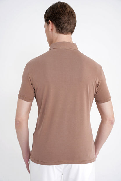 Slim Fit Modal Kumaş Vizon Çıtçıtlı Polo Yaka Tişört Ts 923