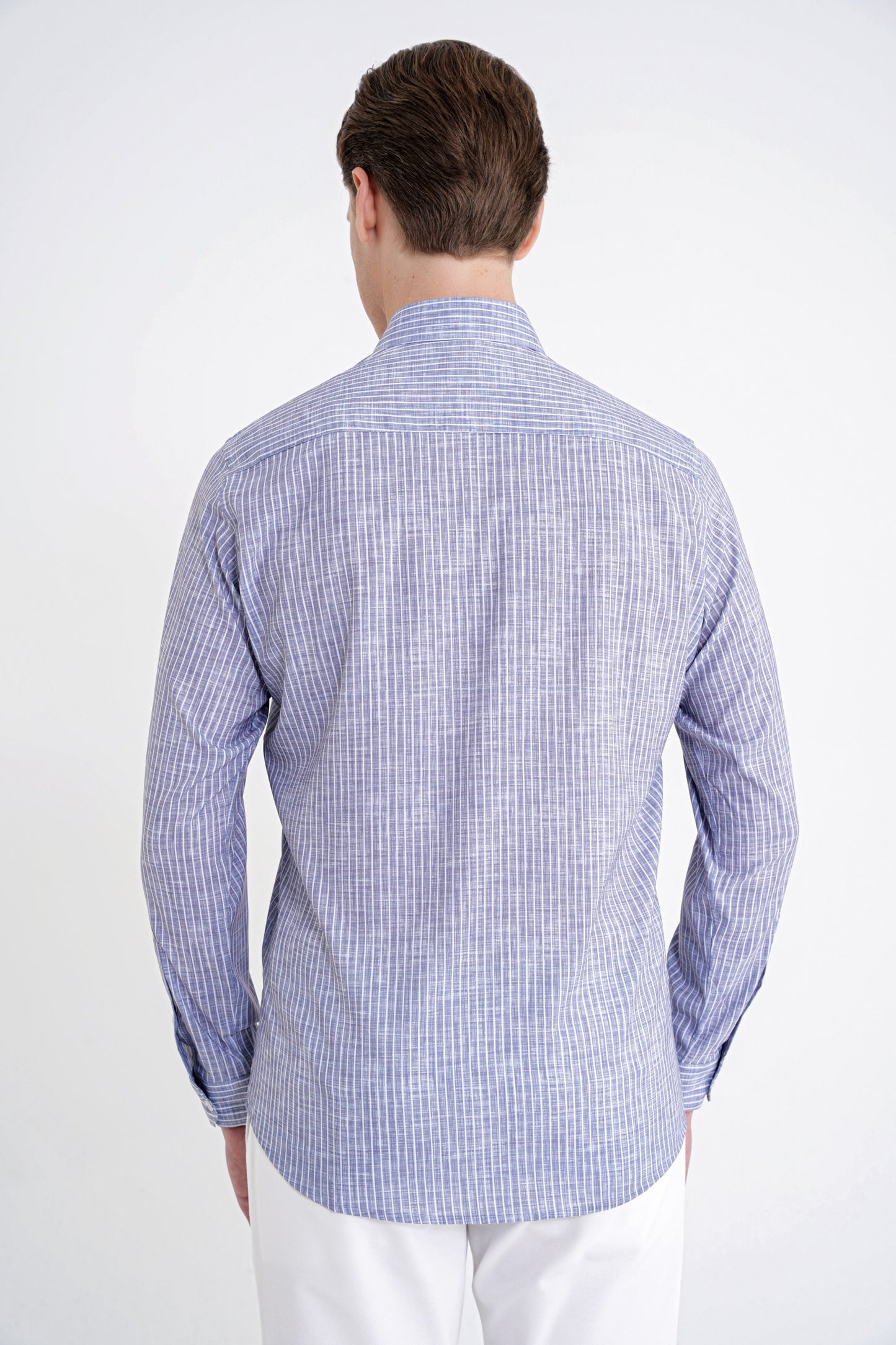 Slim Fit Klapa Yaka Esnek Pamuklu Gri Çizgili Gömlek G 1599
