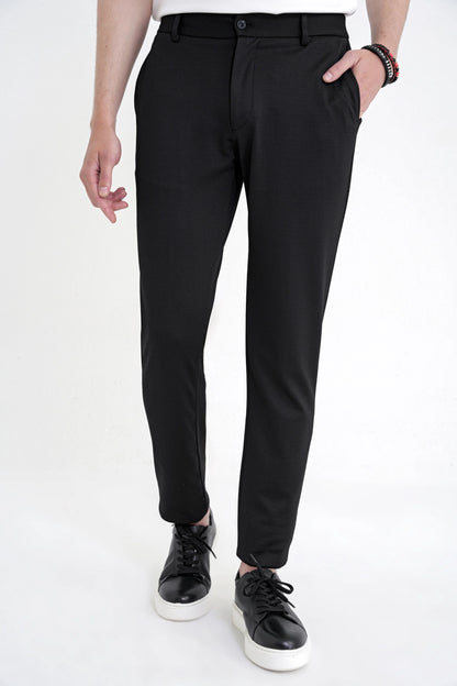 Comfort Fit Beli Lastikli Armürlü Dokuma Esnek Pamuk Siyah Jogger Pantolon P 1217