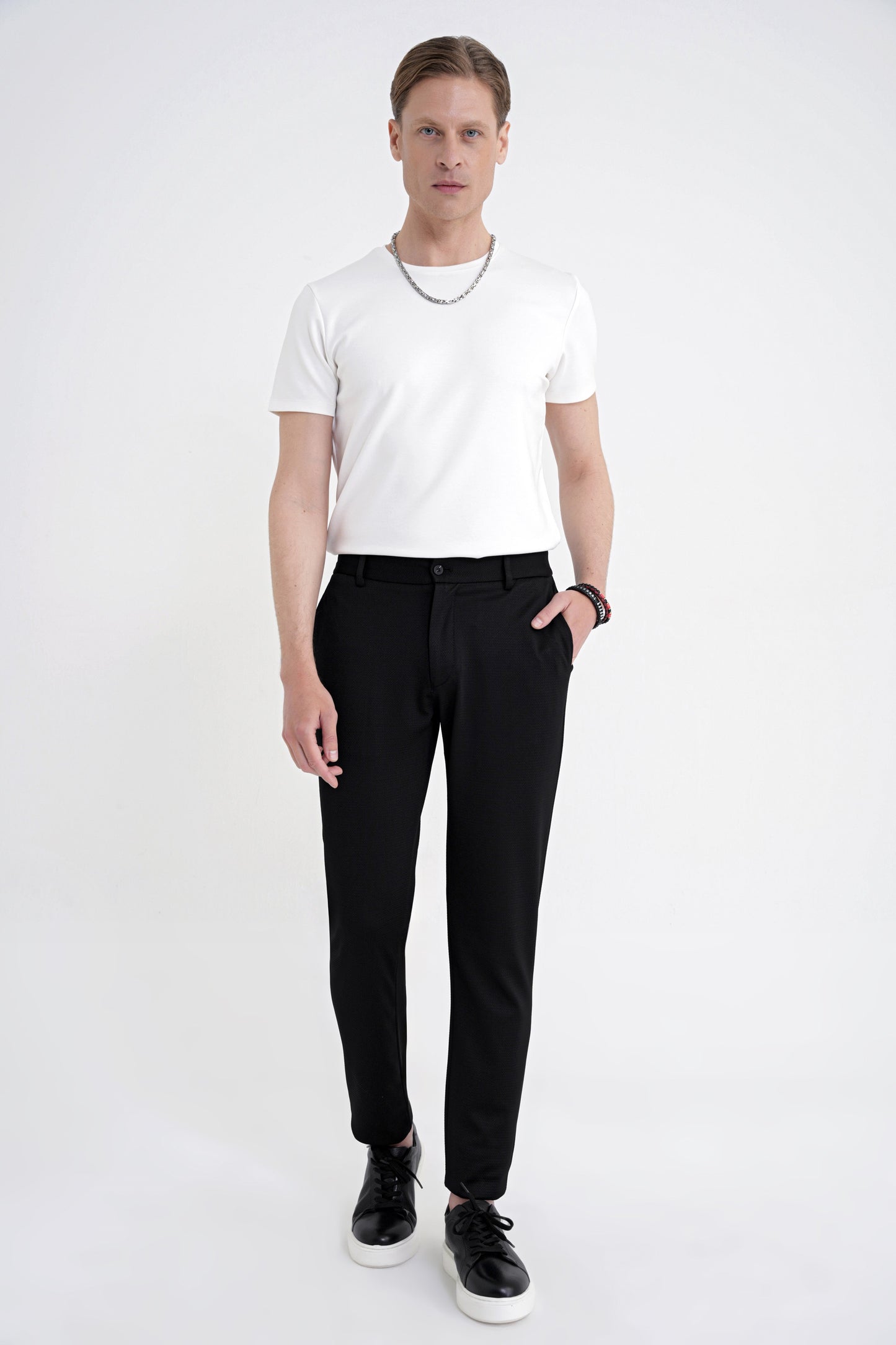 Comfort Fit Beli Lastikli Armürlü Dokuma Esnek Pamuk Siyah Jogger Pantolon P 1217