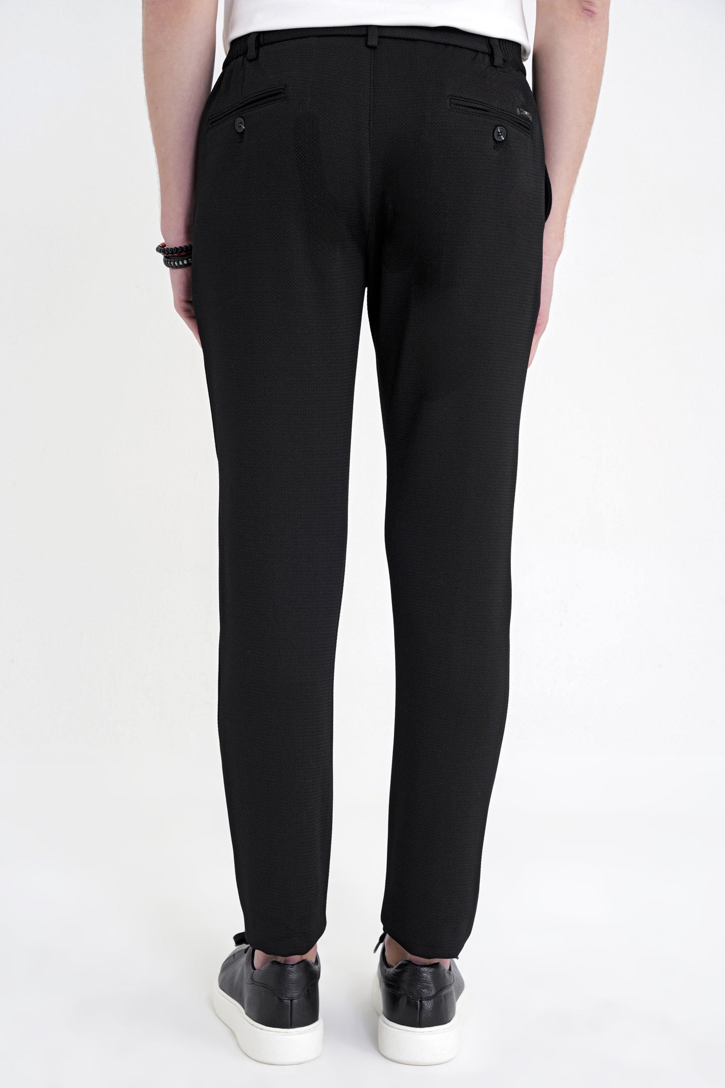 Comfort Fit Beli Lastikli Armürlü Dokuma Esnek Pamuk Siyah Jogger Pantolon P 1217