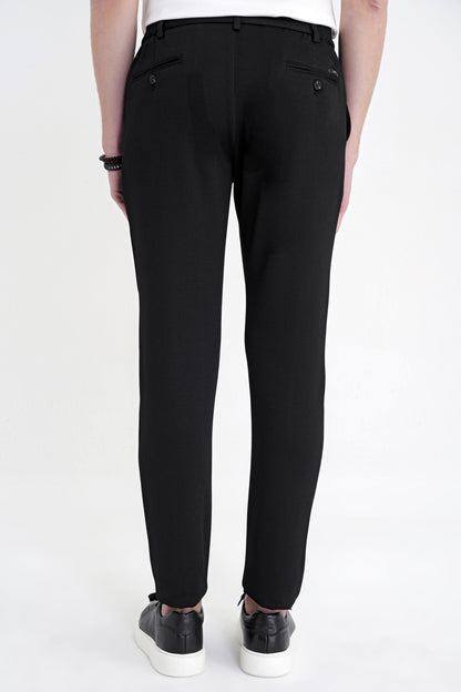 Comfort Fit Beli Lastikli Armürlü Dokuma Esnek Pamuk Siyah Jogger Pantolon P 1217
