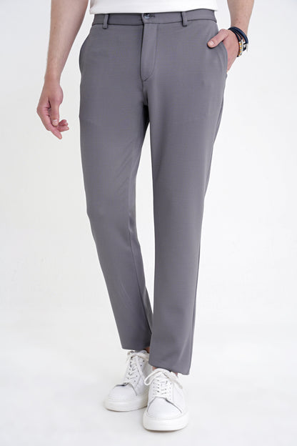 Comfort Fit Beli Lastikli Armürlü Dokuma Esnek Pamuk Gri Jogger Pantolon P 1217