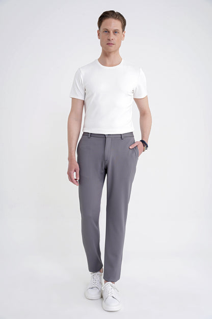 Comfort Fit Beli Lastikli Armürlü Dokuma Esnek Pamuk Gri Jogger Pantolon P 1217