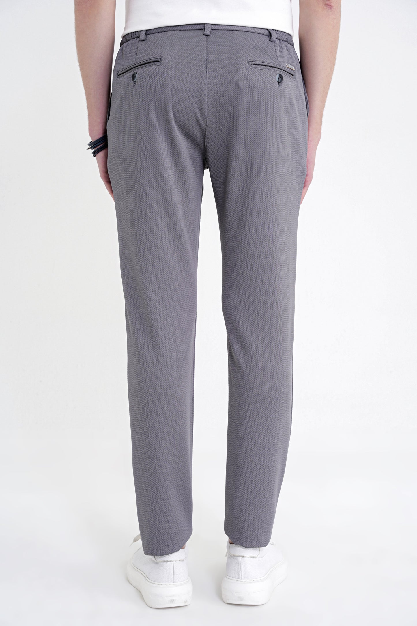 Comfort Fit Beli Lastikli Armürlü Dokuma Esnek Pamuk Gri Jogger Pantolon P 1217