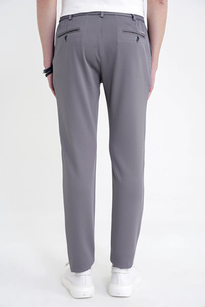 Comfort Fit Beli Lastikli Armürlü Dokuma Esnek Pamuk Gri Jogger Pantolon P 1217