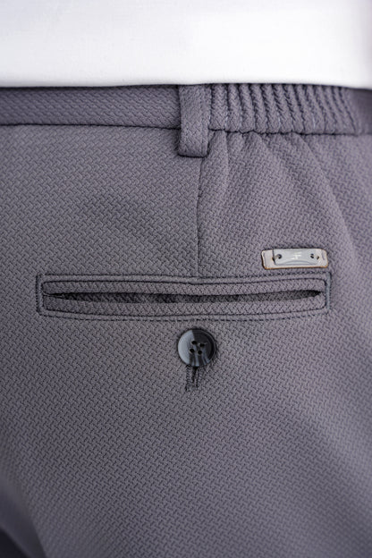 Comfort Fit Beli Lastikli Armürlü Dokuma Esnek Pamuk Gri Jogger Pantolon P 1217