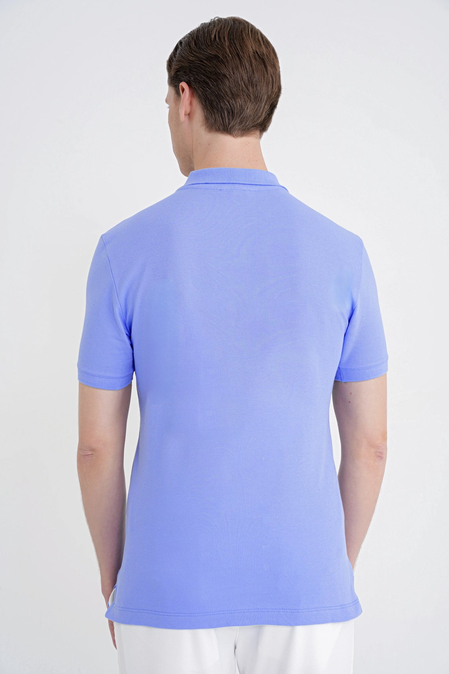 Comfort Fit Kolu Ribanalı %100 Pamuk Düğmeli Mavi Polo Yaka Tişört Ts 922