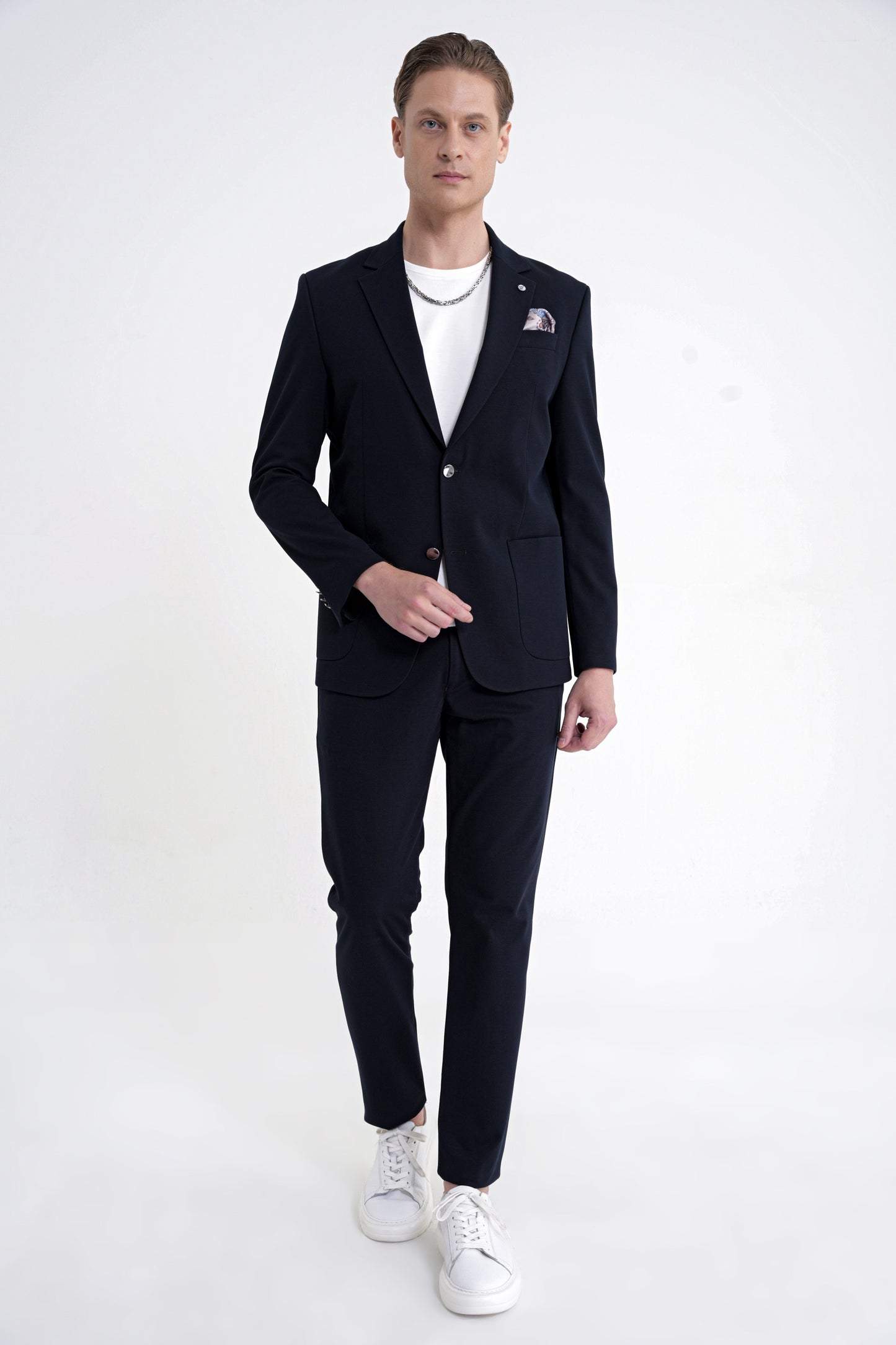 Comfort Fit Çift Yırtmaç Torba Cep Metal Düğmeli Lacivert Blazer Ceket C 734