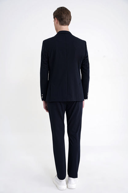 Comfort Fit Çift Yırtmaç Torba Cep Metal Düğmeli Lacivert Blazer Ceket C 734