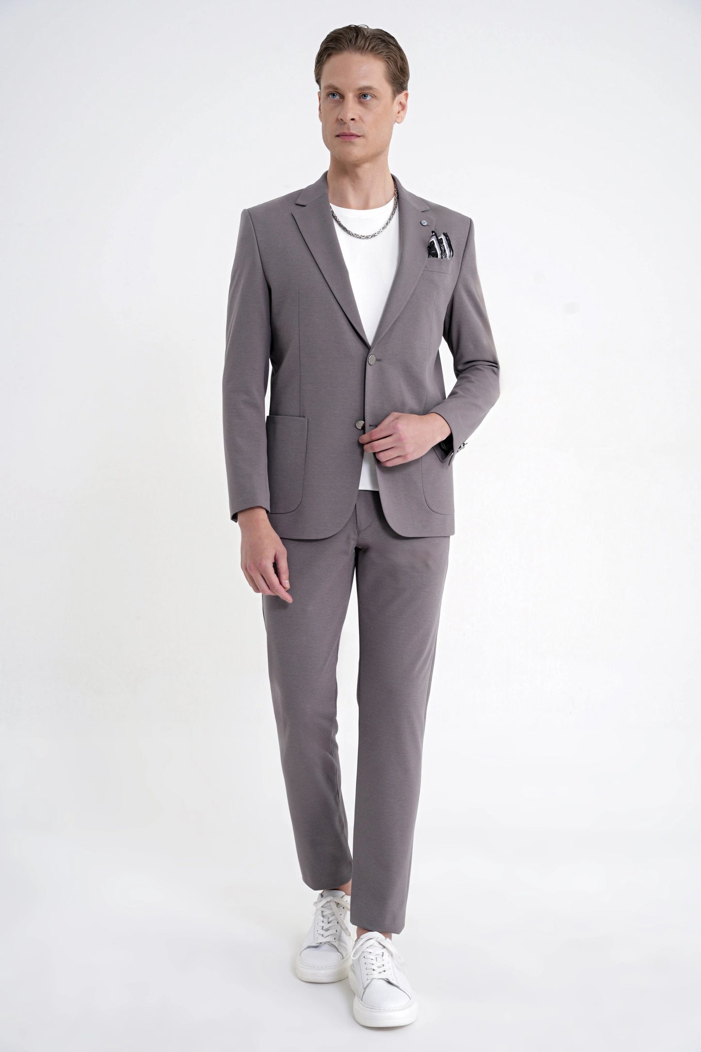Comfort Fit Çift Yırtmaç Torba Cep Metal Düğmeli Vizon Blazer Ceket C 734