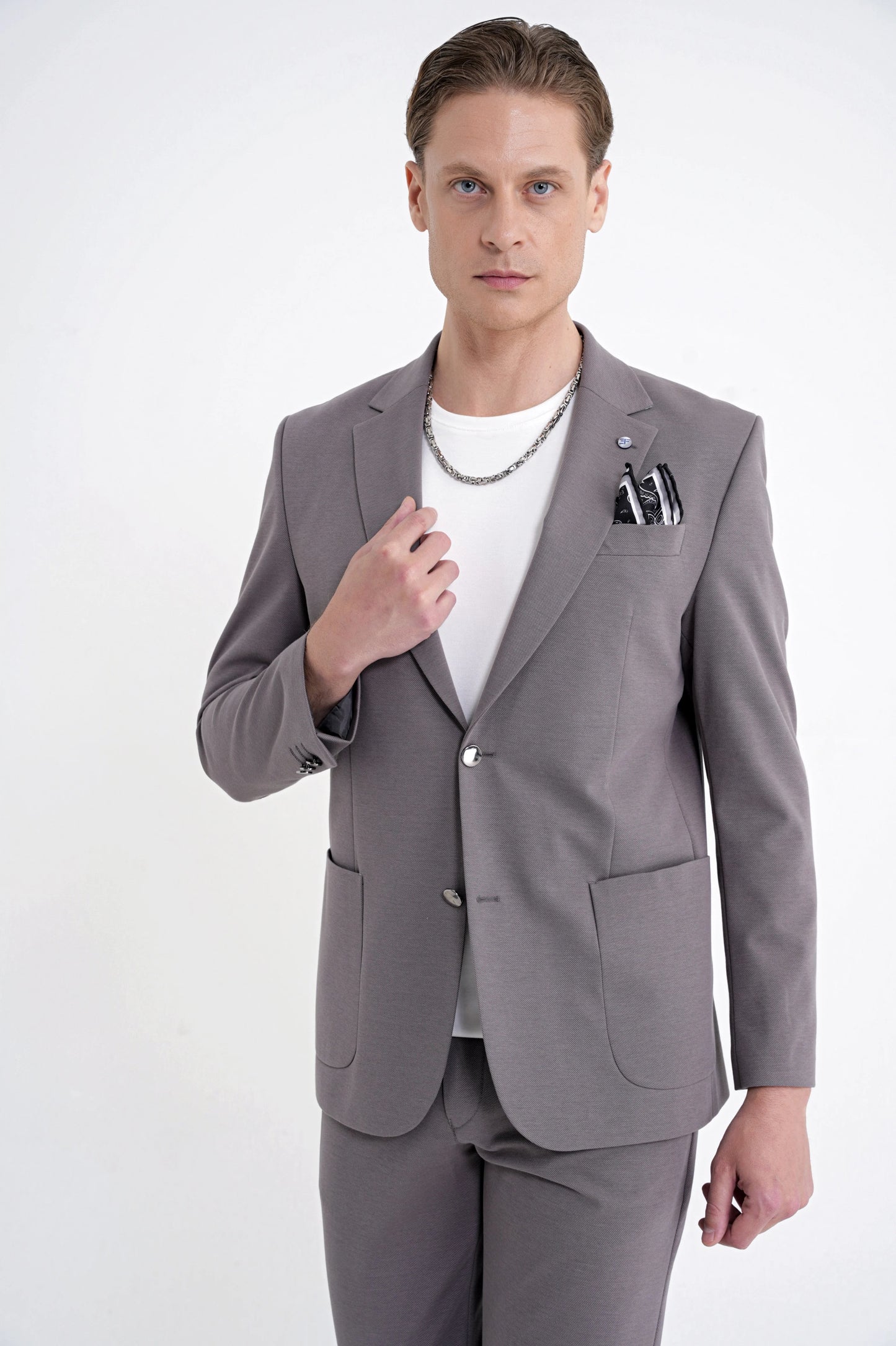 Comfort Fit Çift Yırtmaç Torba Cep Metal Düğmeli Vizon Blazer Ceket C 734