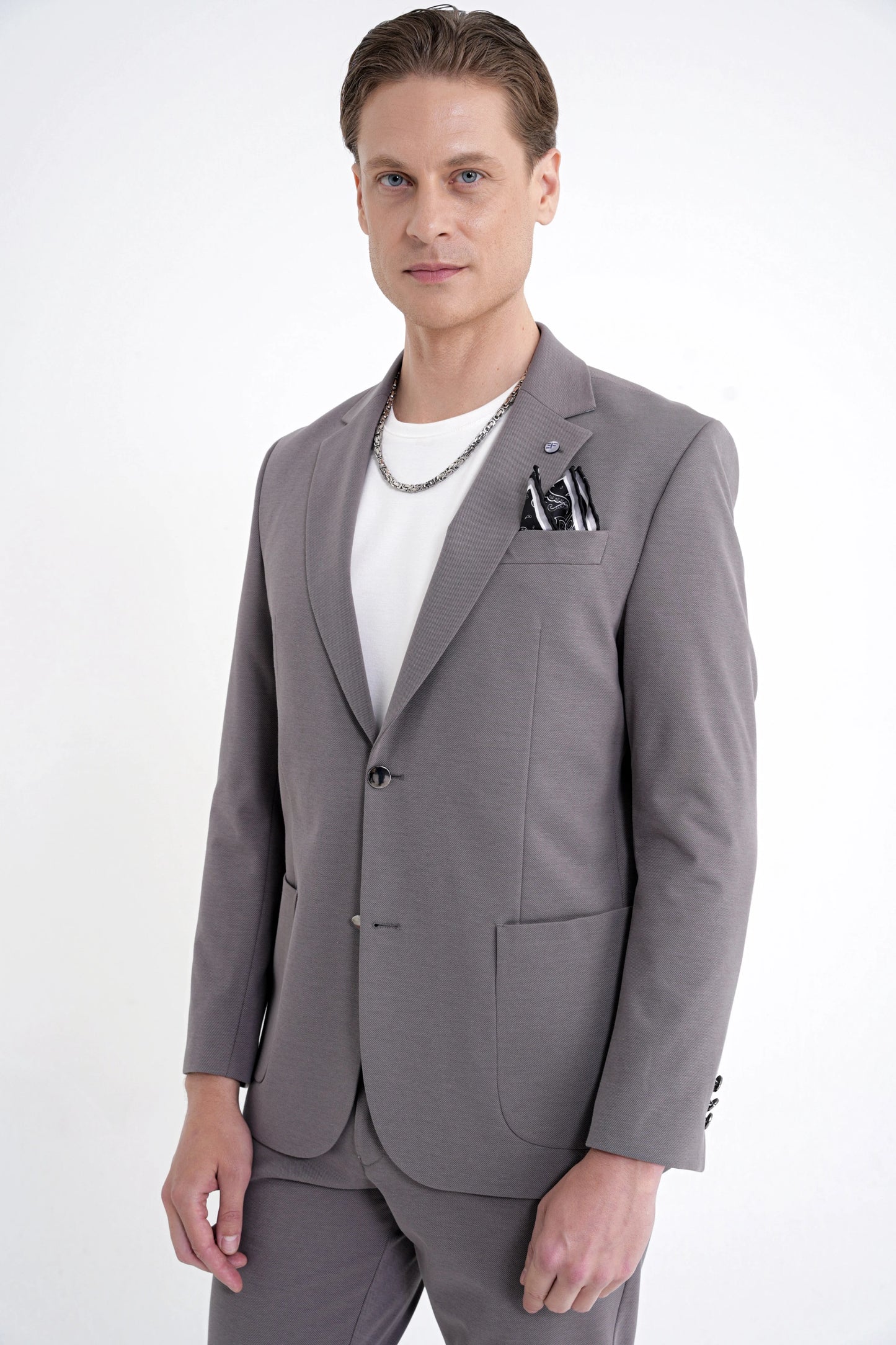 Comfort Fit Çift Yırtmaç Torba Cep Metal Düğmeli Vizon Blazer Ceket C 734