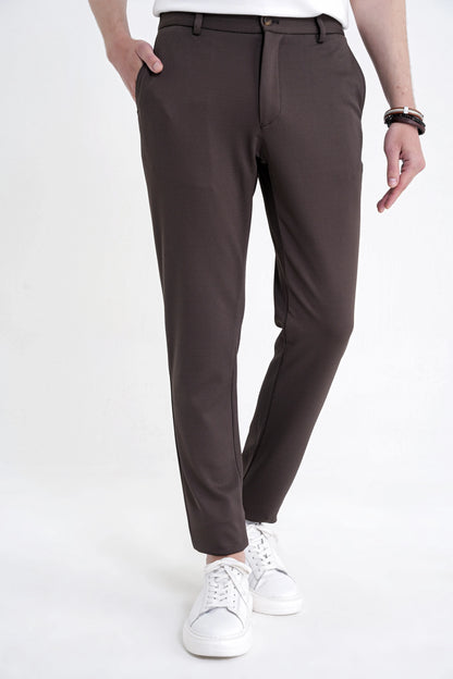 Comfort Fit Beli Lastikli Armürlü Dokuma Esnek Pamuk Kahverengi Jogger Pantolon P 1217